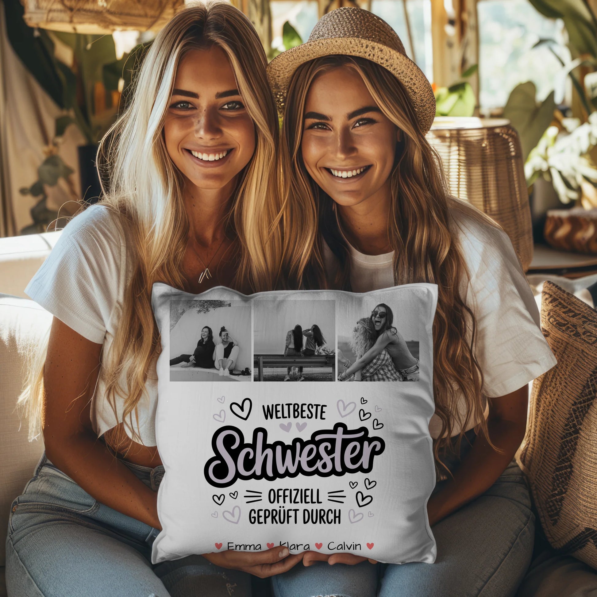 Kissen Mit Spruch Schwester Fotocollage Schwester Weltbeste Schwester Offiziell Geprüft Durch 3
