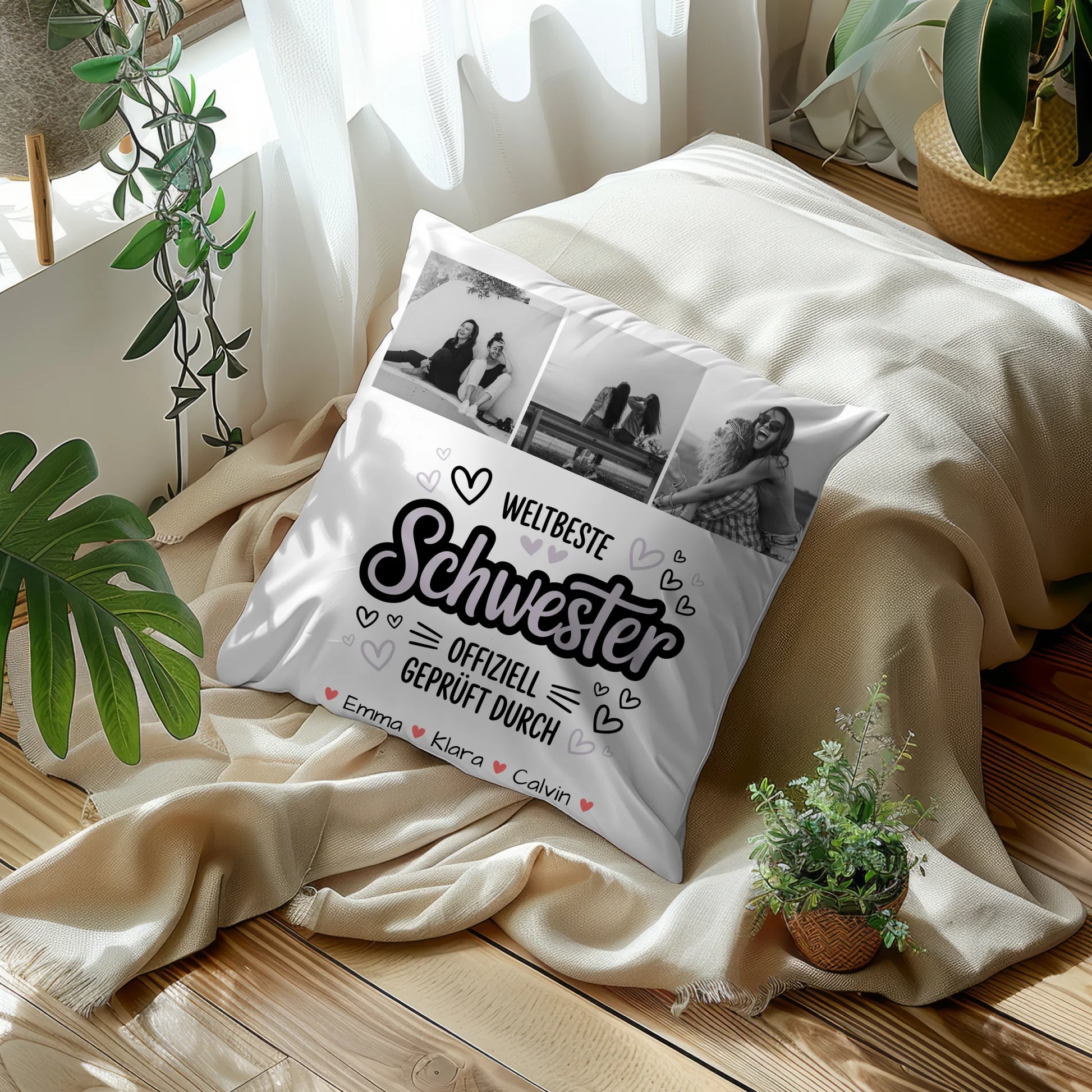 Kissen Mit Spruch Schwester Fotocollage Schwester Weltbeste Schwester Offiziell Geprüft Durch 10