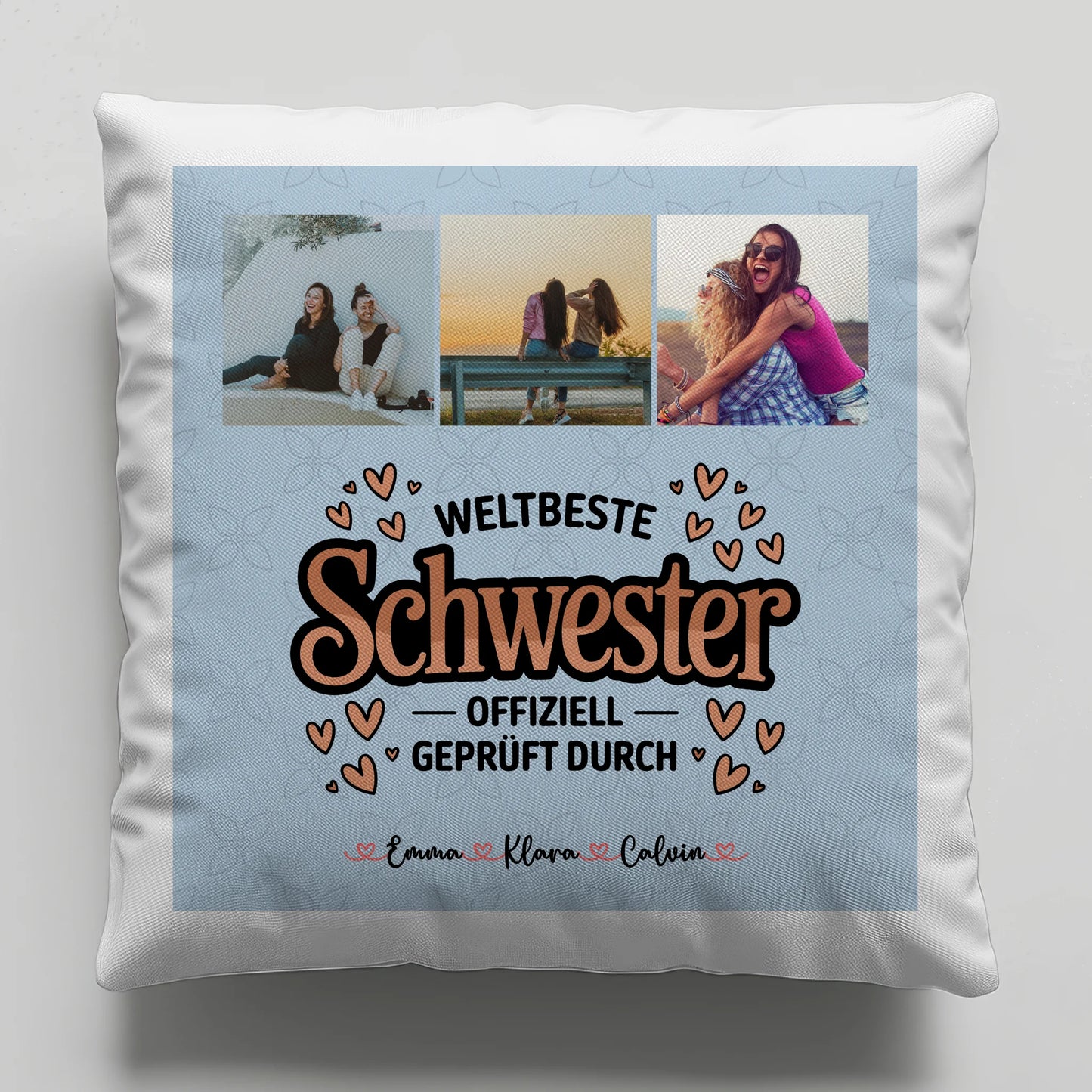 Personalisierte Geschenke für Schwester Kissen Beste Schwester Fotocollage für Schwester Weltbeste Schwester Offiziell Geprüft Durch