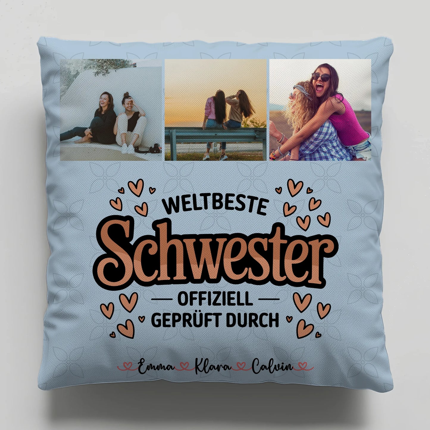 Personalisierte Geschenke für Schwester Kissen Beste Schwester Fotocollage für Schwester Weltbeste Schwester Offiziell Geprüft Durch 6