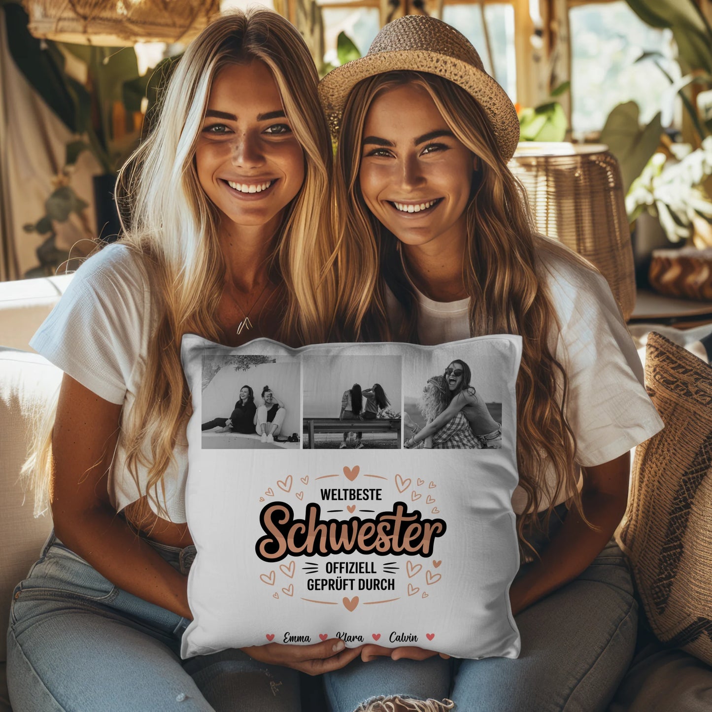 Personalisierte Kissen Große Schwester mit Schwester Fotocollage Weltbeste Schwester Offiziell Geprüft Durch 8