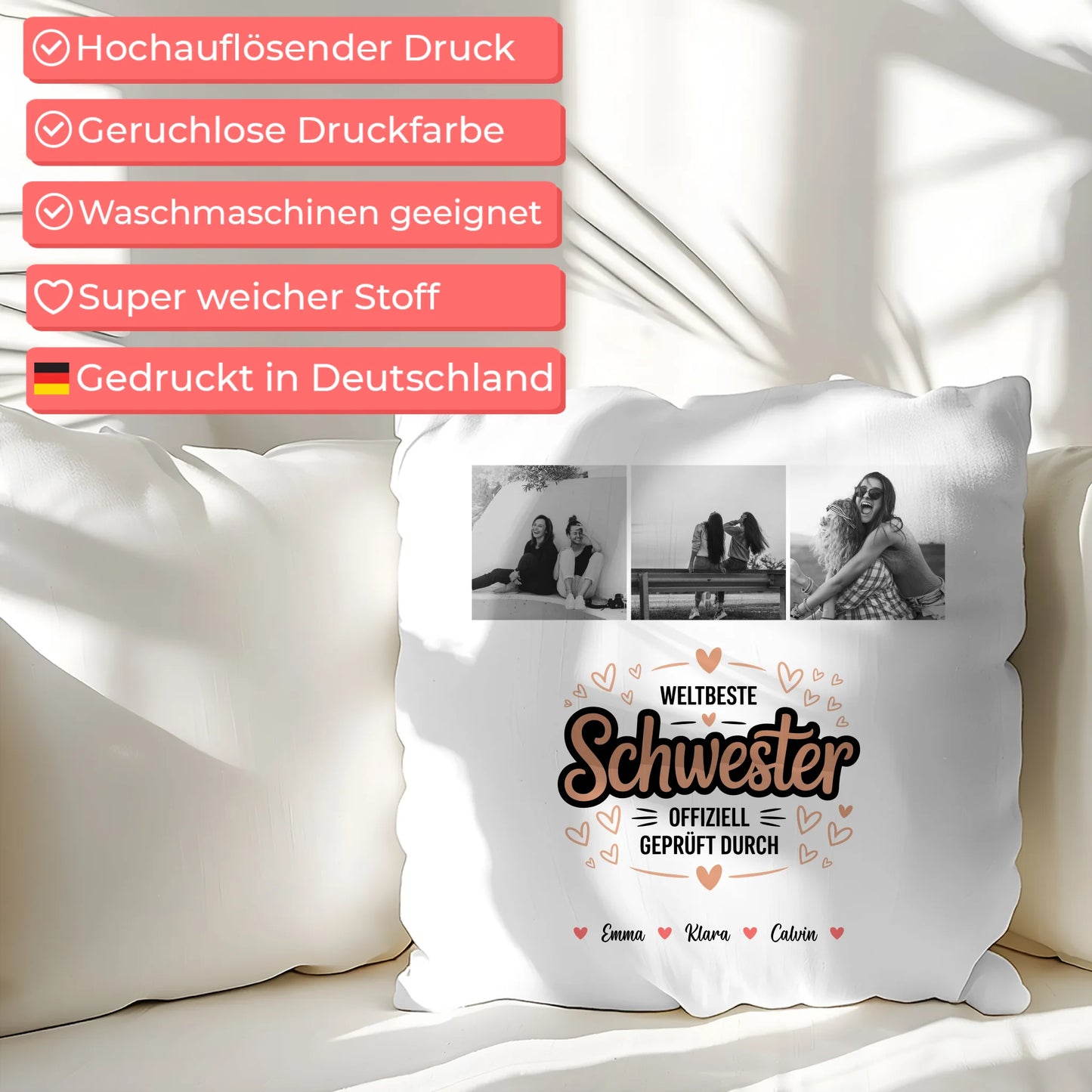 Personalisierte Kissen Große Schwester mit Schwester Fotocollage Weltbeste Schwester Offiziell Geprüft Durch