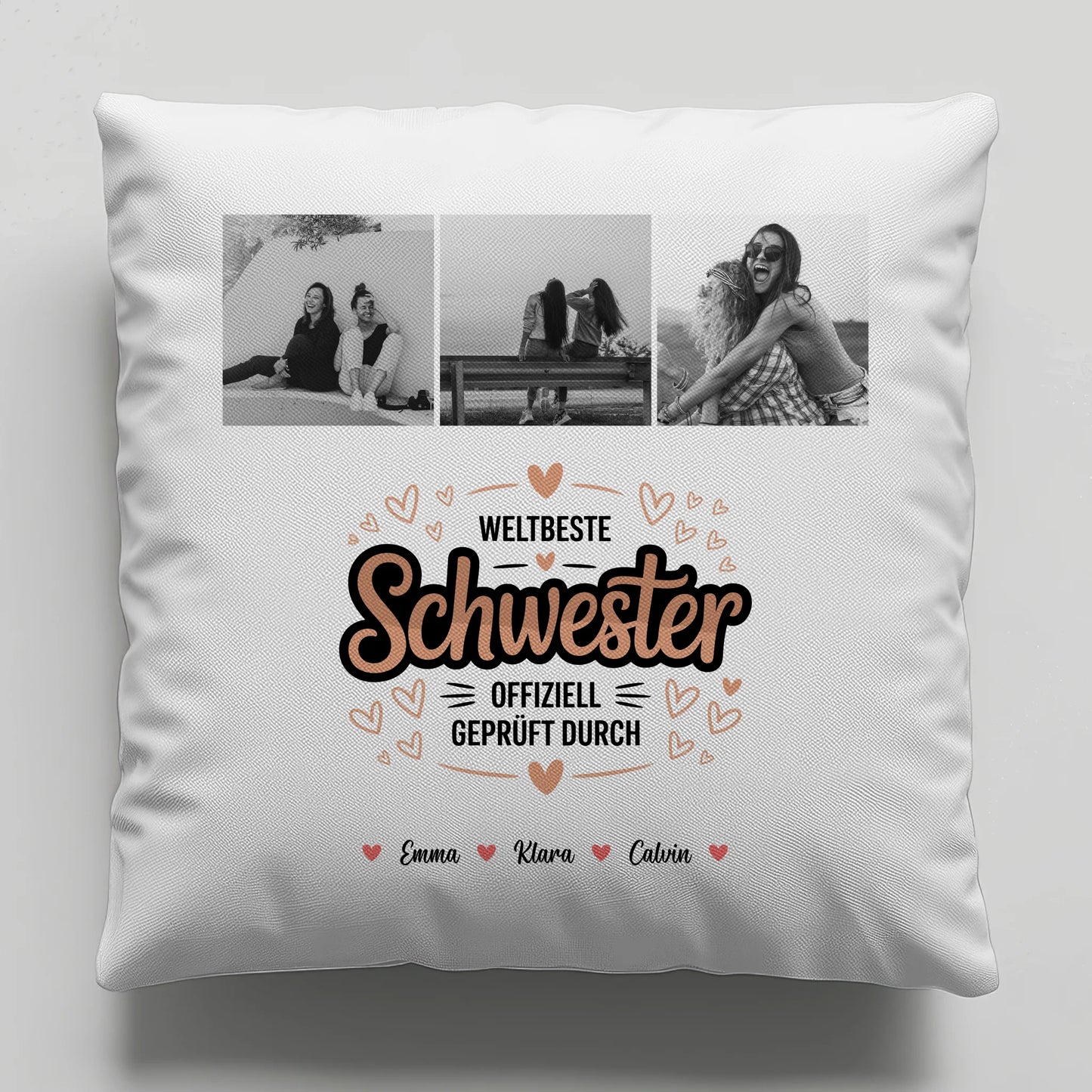 Personalisierte Kissen Große Schwester mit Schwester Fotocollage Weltbeste Schwester Offiziell Geprüft Durch