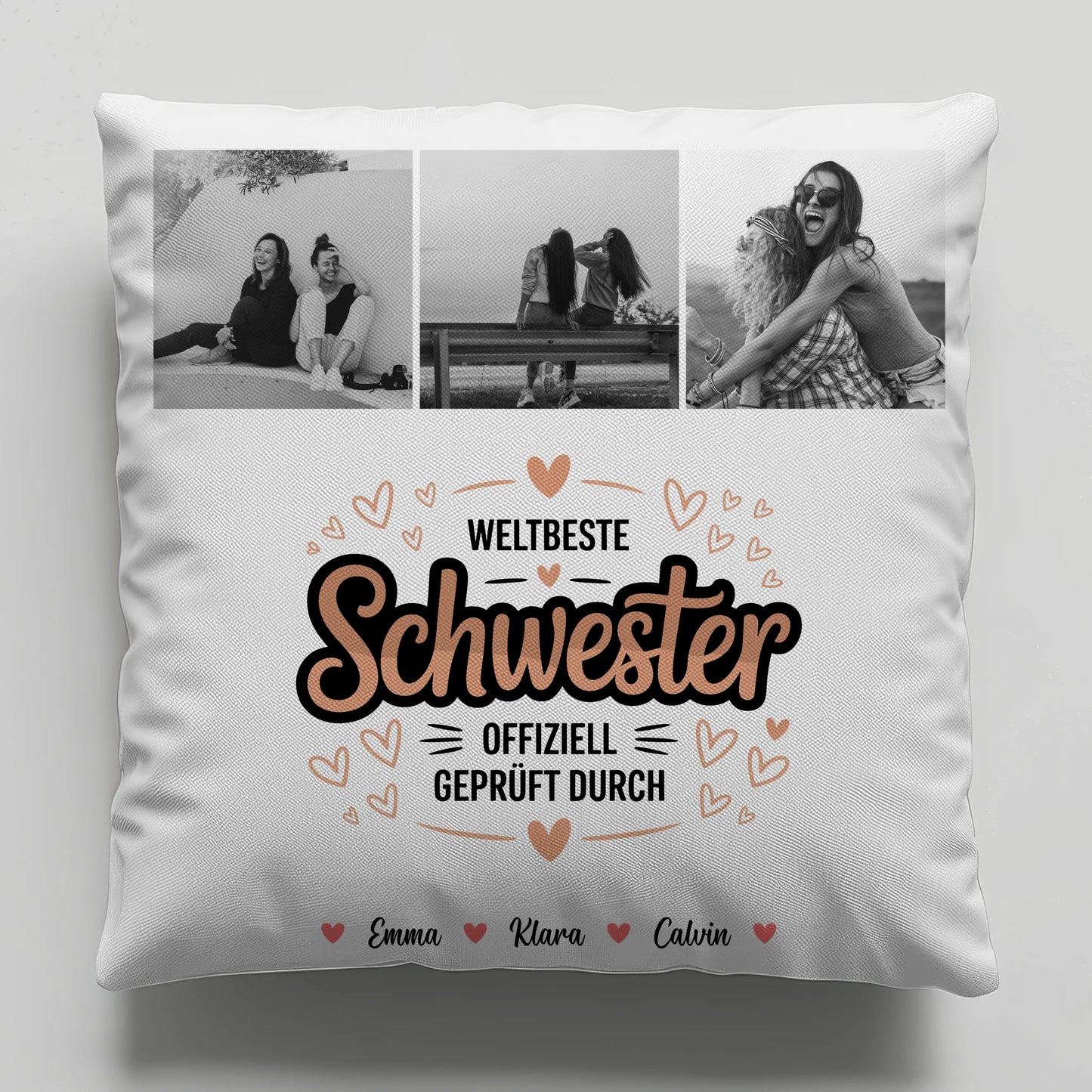 Personalisierte Kissen Große Schwester mit Schwester Fotocollage Weltbeste Schwester Offiziell Geprüft Durch 1