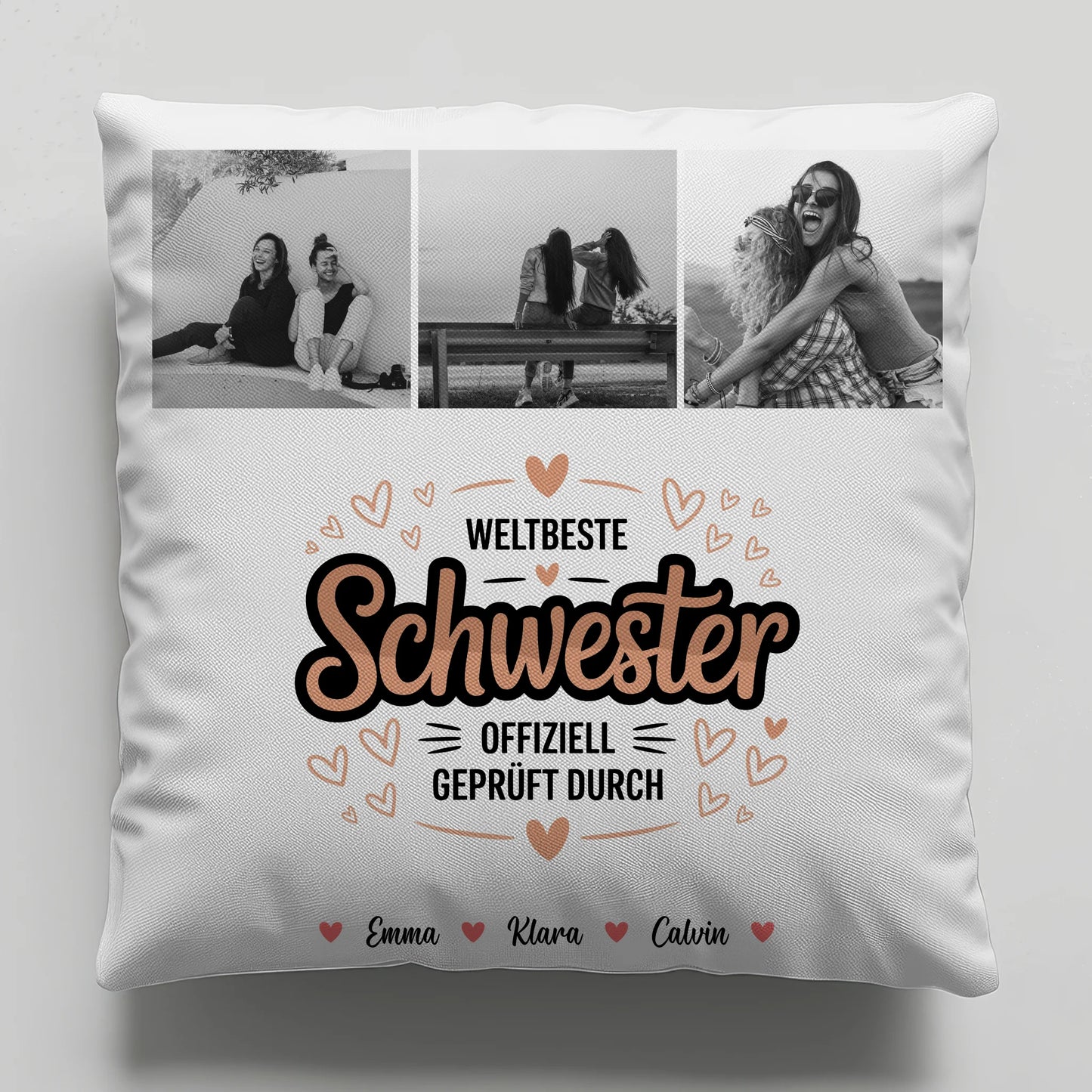 Personalisierte Kissen Große Schwester mit Schwester Fotocollage Weltbeste Schwester Offiziell Geprüft Durch 6