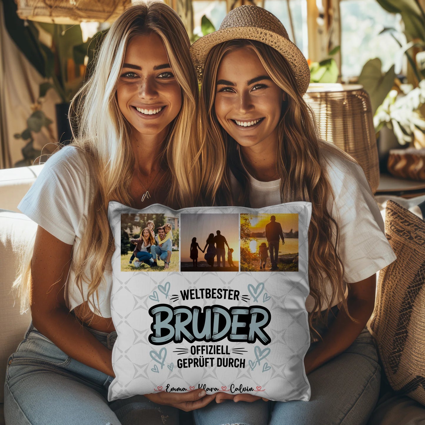 Personalisierte Bruder Kissen mit Fotocollage für Bruder Weltbester Bruder Offiziell Geprüft Durch 3