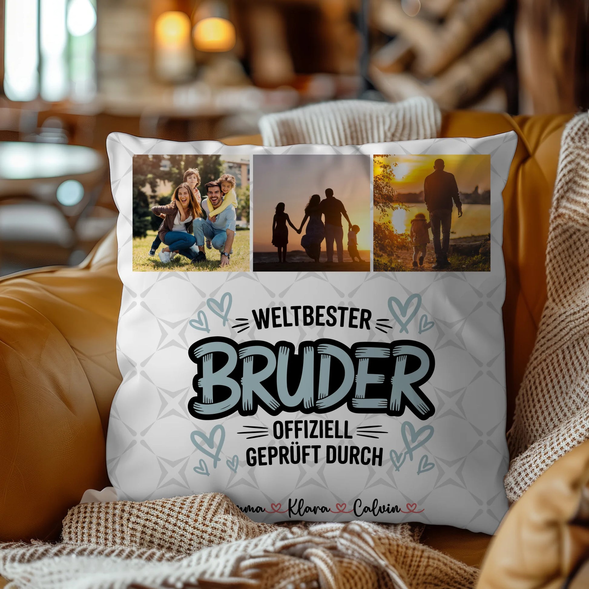 Personalisierte Bruder Kissen mit Fotocollage für Bruder Weltbester Bruder Offiziell Geprüft Durch 9