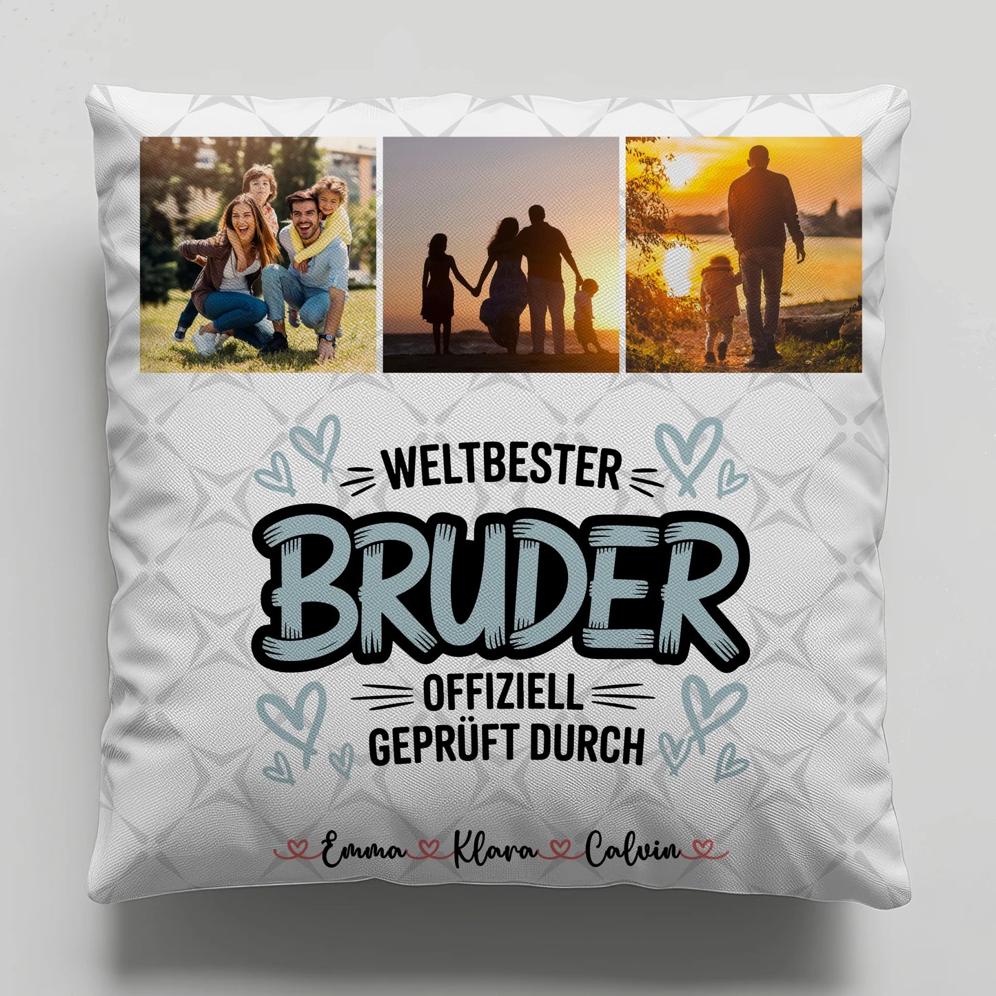 Personalisierte Bruder Kissen mit Fotocollage für Bruder Weltbester Bruder Offiziell Geprüft Durch 1