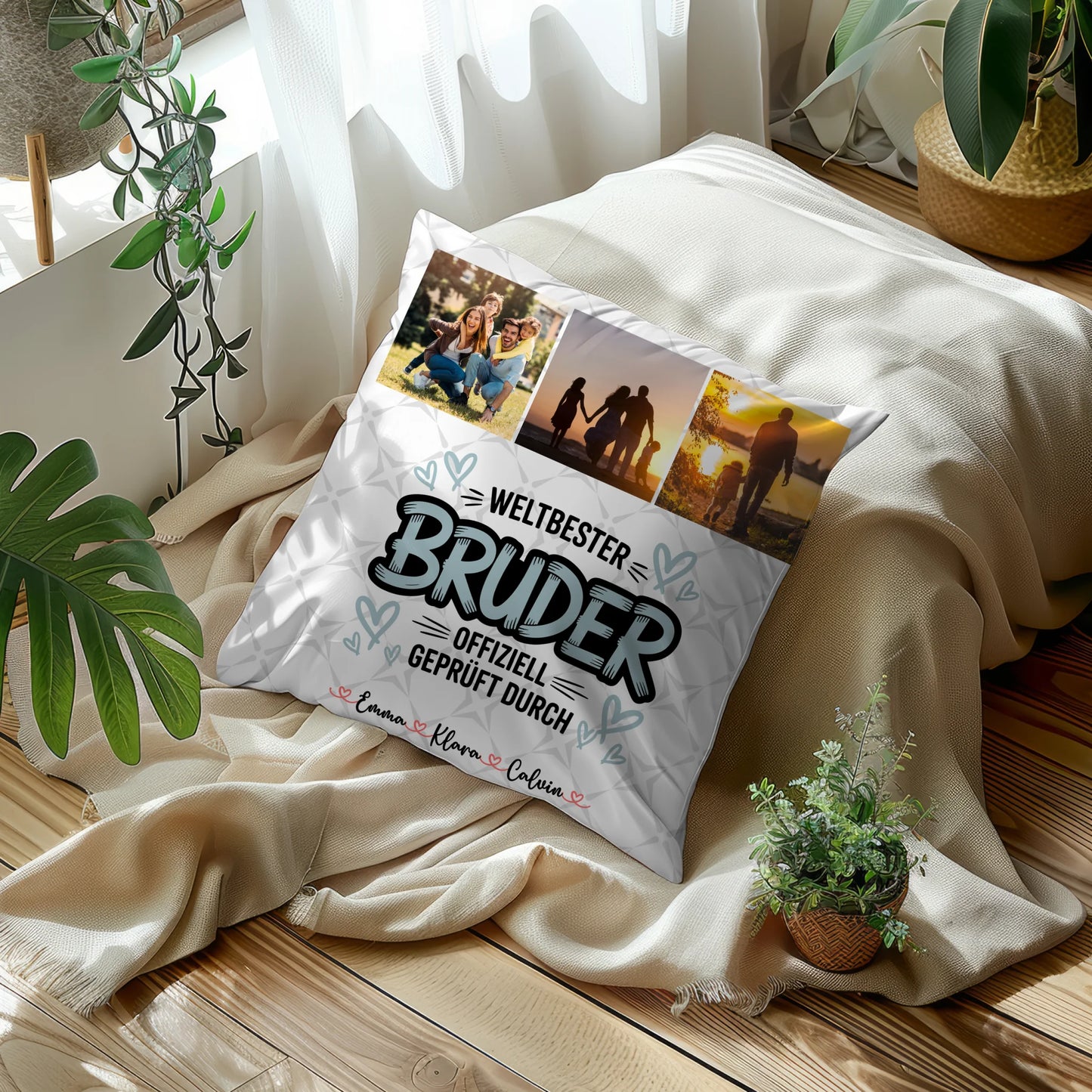 Personalisierte Bruder Kissen mit Fotocollage für Bruder Weltbester Bruder Offiziell Geprüft Durch 5
