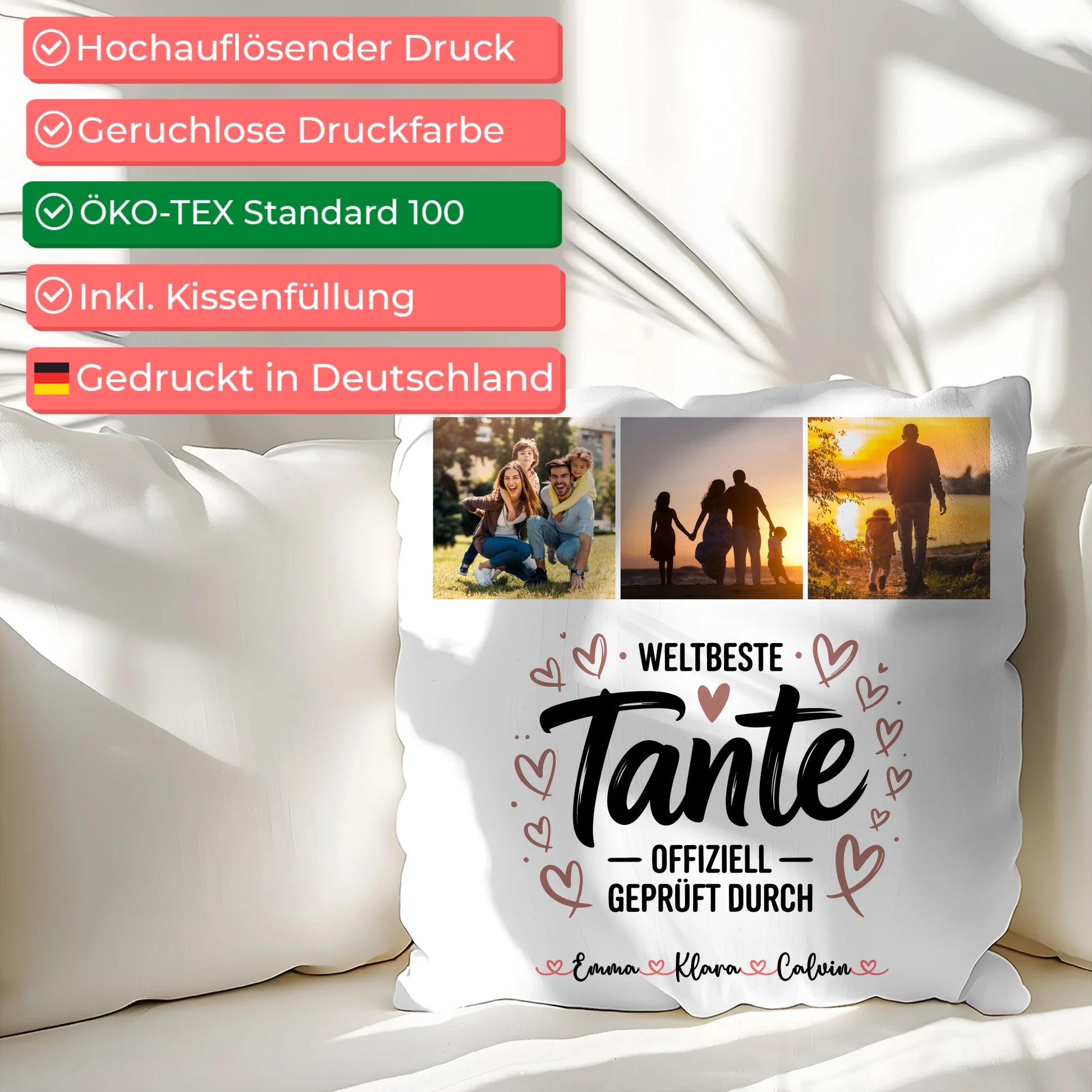 Personalisierte Tante Kissen mit Fotocollage für Tante Weltbeste Tante Offiziell Geprüft Durch 2