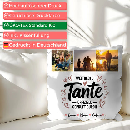 Personalisierte Tante Kissen mit Fotocollage für Tante Weltbeste Tante Offiziell Geprüft Durch 2