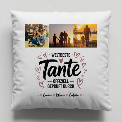 Personalisierte Tante Kissen mit Fotocollage für Tante Weltbeste Tante Offiziell Geprüft Durch