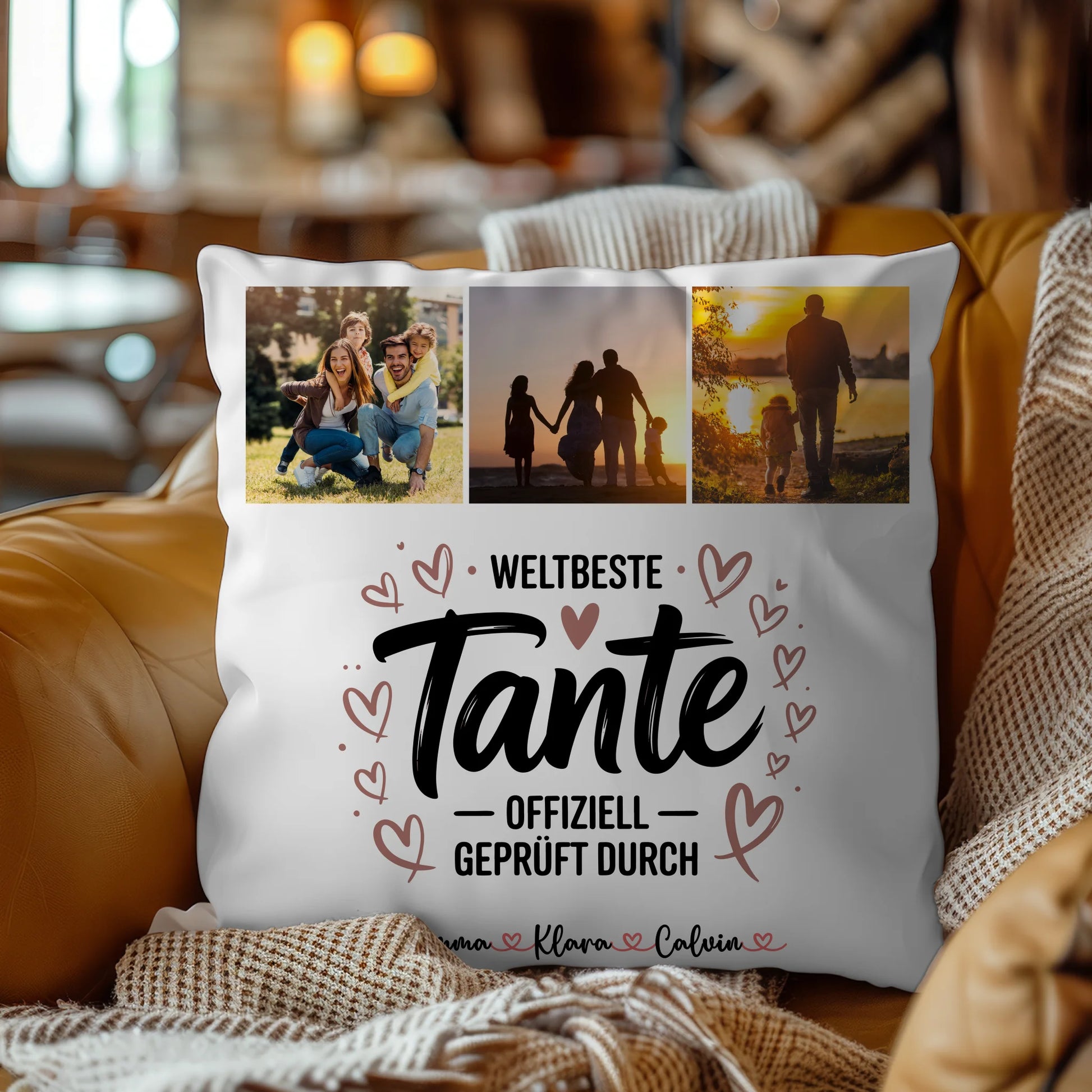 Personalisierte Tante Kissen mit Fotocollage für Tante Weltbeste Tante Offiziell Geprüft Durch 9