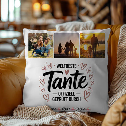 Personalisierte Tante Kissen mit Fotocollage für Tante Weltbeste Tante Offiziell Geprüft Durch 9