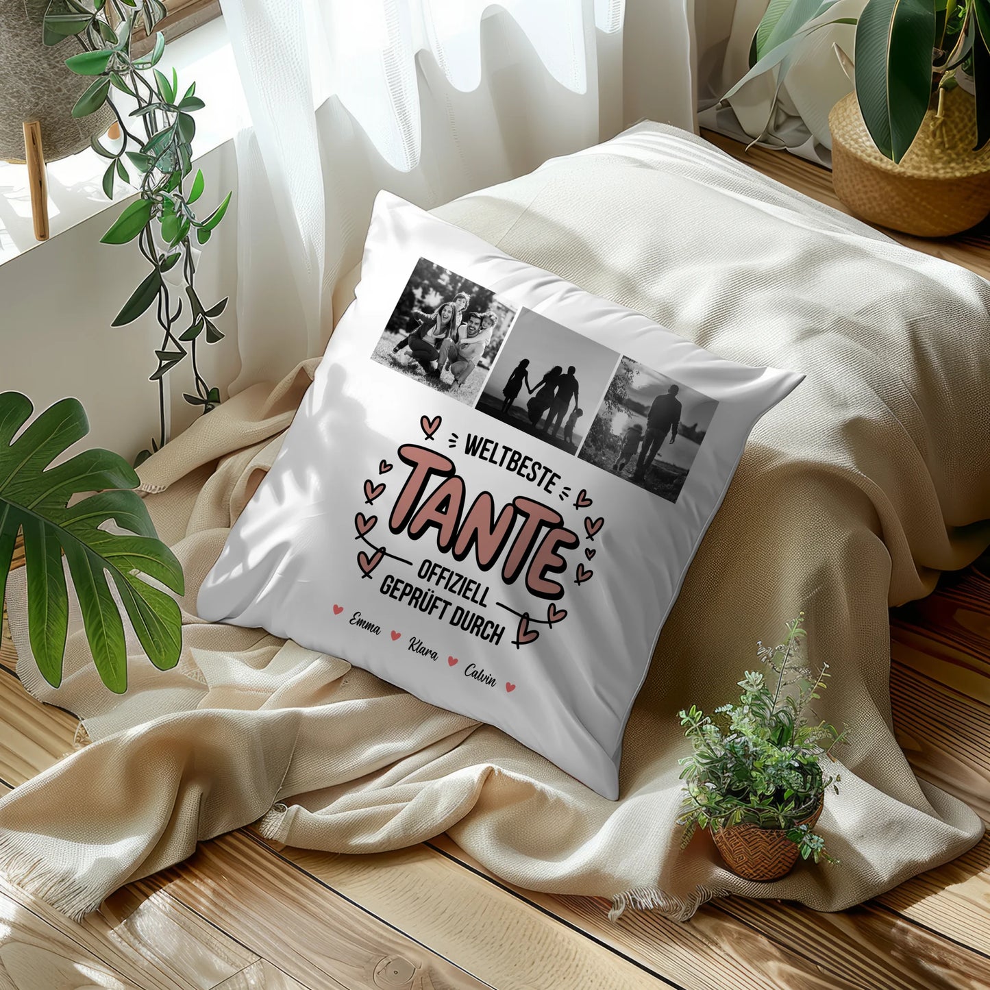 Beste Tante Der Welt Kissen Tante Fotocollage Weltbeste Tante Offiziell Geprüft Durch Geschenk