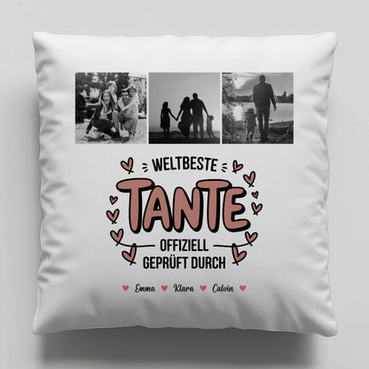 Beste Tante Der Welt Kissen Tante Fotocollage Weltbeste Tante Offiziell Geprüft Durch Geschenk