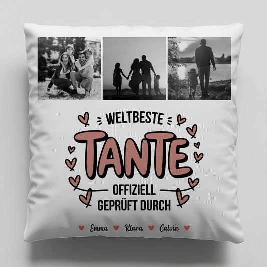 Beste Tante Der Welt Kissen Tante Fotocollage Weltbeste Tante Offiziell Geprüft Durch Geschenk 1