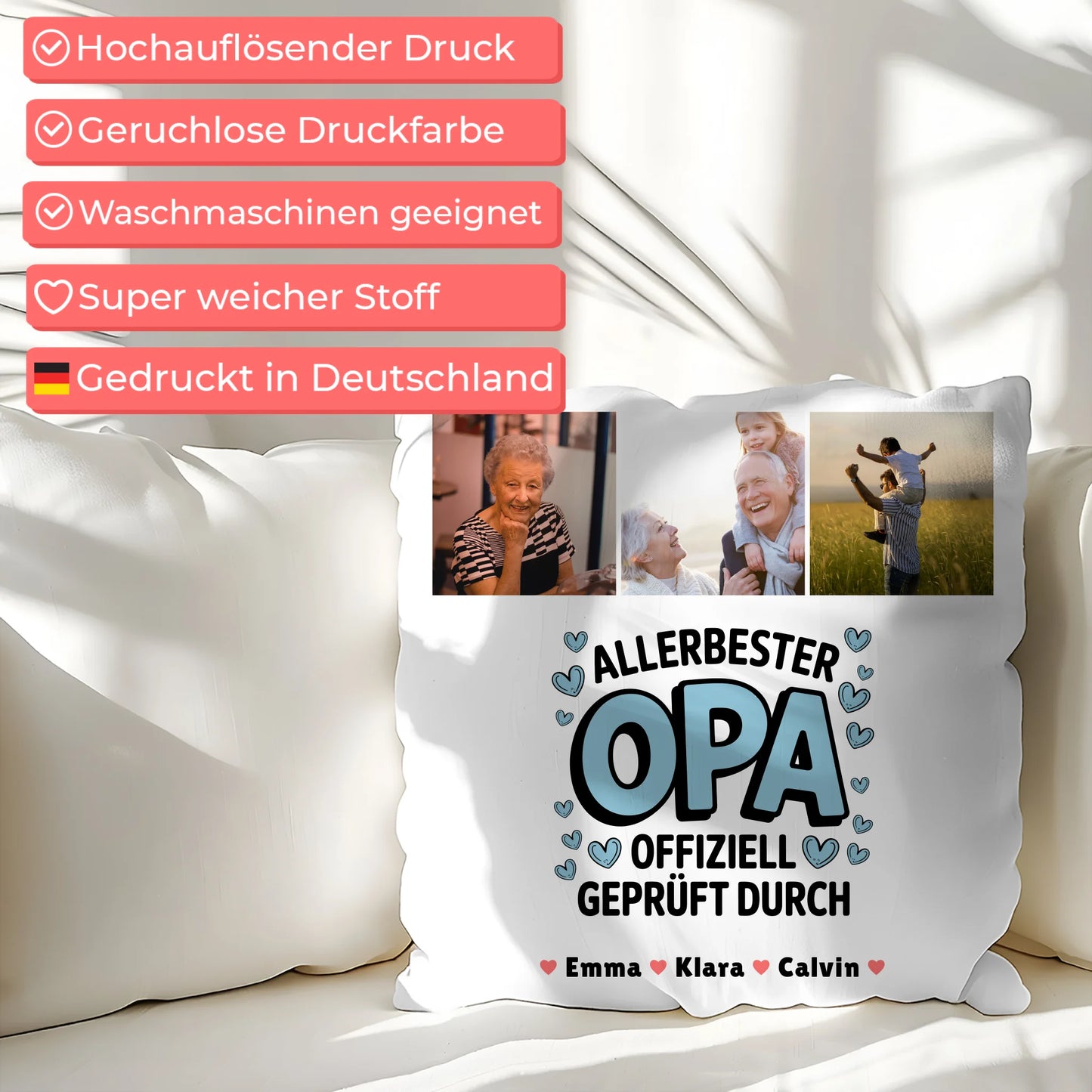 Bester Opa Kissen Geschenk Fotocollage Opa Allerbester Opa Offiziell Geprüft Durch 7