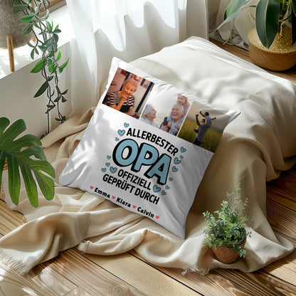 Bester Opa Kissen Geschenk Fotocollage Opa Allerbester Opa Offiziell Geprüft Durch 5