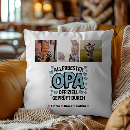 Bester Opa Kissen Geschenk Fotocollage Opa Allerbester Opa Offiziell Geprüft Durch