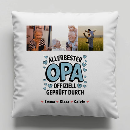 Bester Opa Kissen Geschenk Fotocollage Opa Allerbester Opa Offiziell Geprüft Durch
