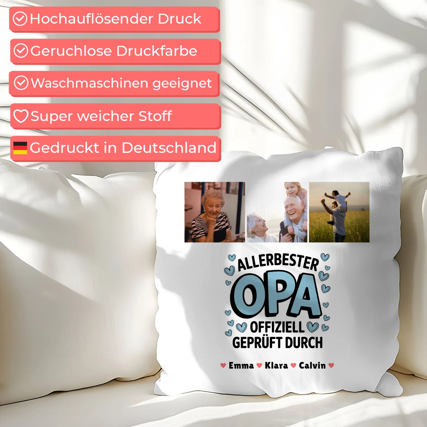 Bester Opa Kissen Geschenk Fotocollage Opa Allerbester Opa Offiziell Geprüft Durch