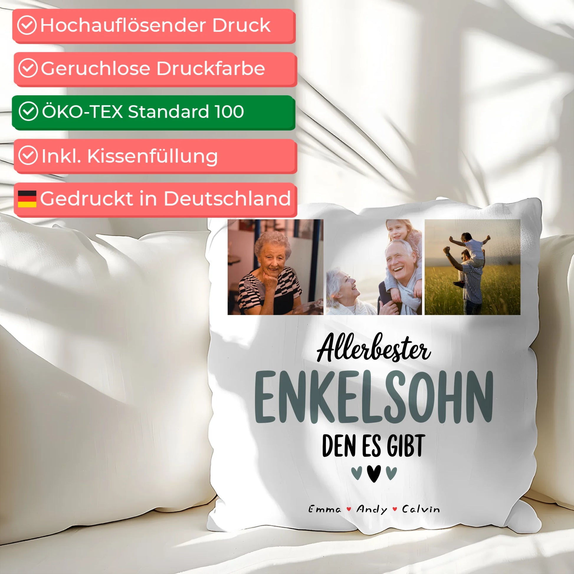Namen Kissen Geschenk Fotocollage Enkelsohn Allerbester Enkelsohn Den Es Gibt Personalisiert 2