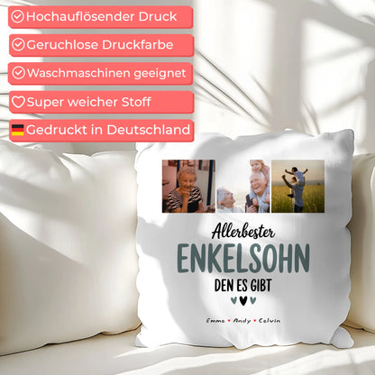 Namen Kissen Geschenk Fotocollage Enkelsohn Allerbester Enkelsohn Den Es Gibt Personalisiert
