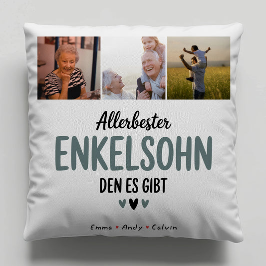 Namen Kissen Geschenk Fotocollage Enkelsohn Allerbester Enkelsohn Den Es Gibt Personalisiert 1