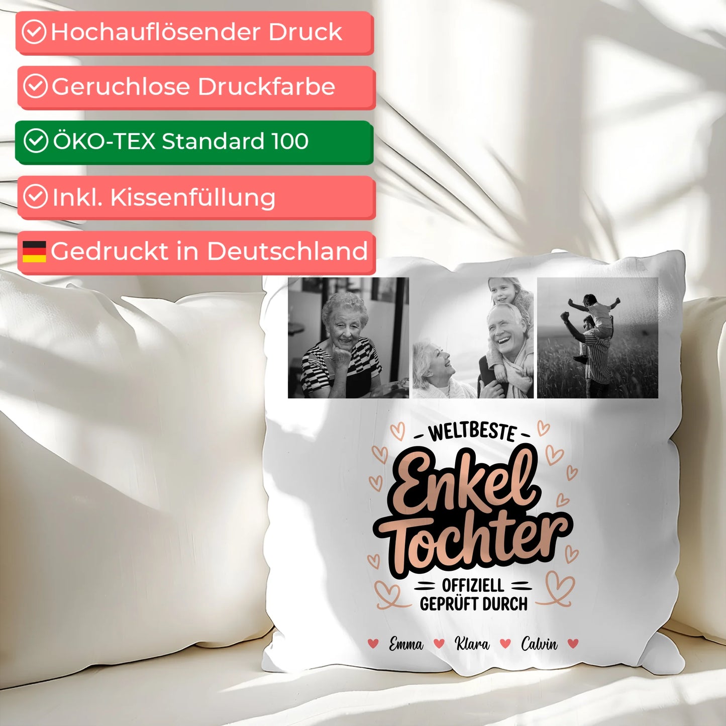 Namen Kissen für Enkeltochter Weltbeste Enkeltochter Fotocollage Offiziell Geprüft Durch 2
