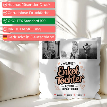 Namen Kissen für Enkeltochter Weltbeste Enkeltochter Fotocollage Offiziell Geprüft Durch 2