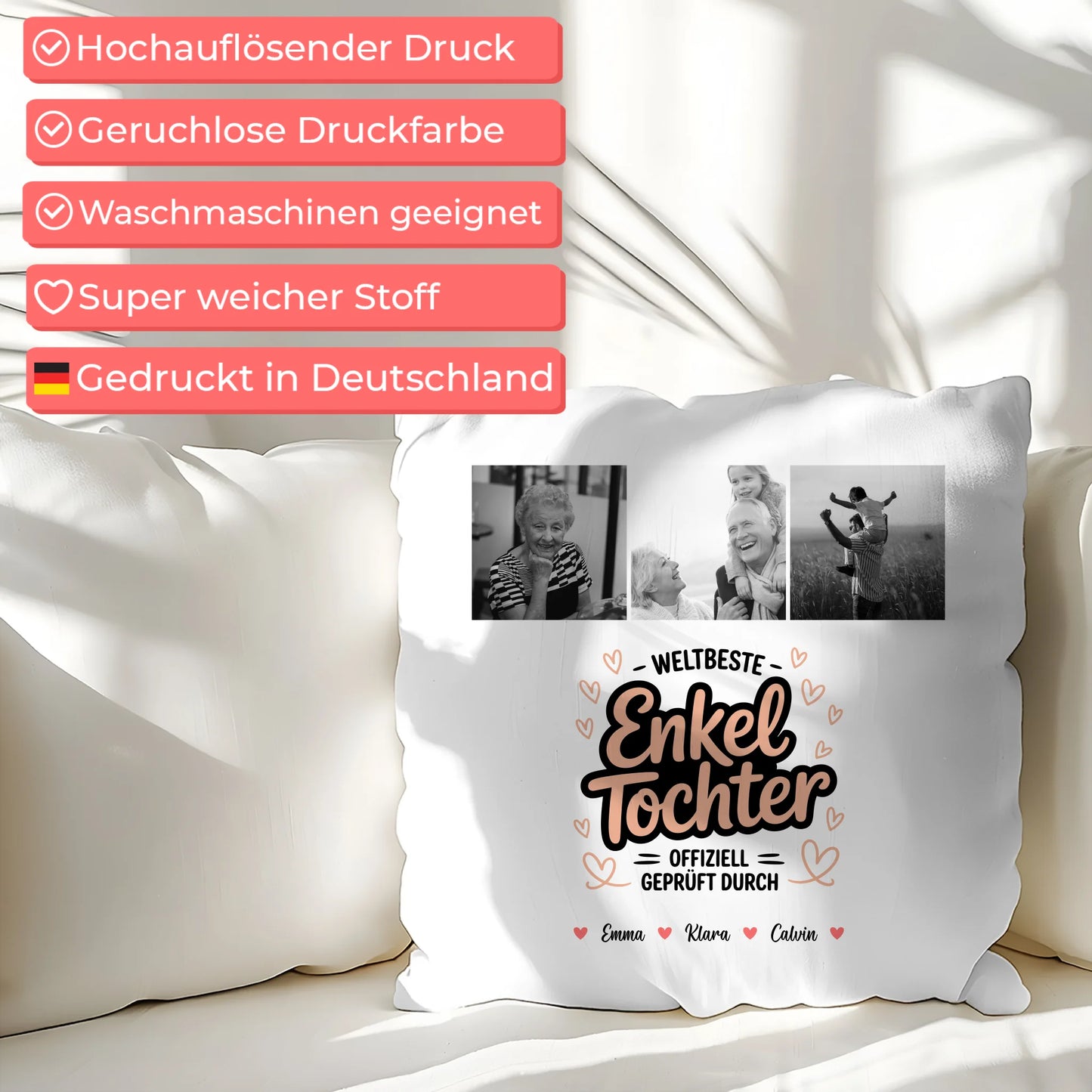 Namen Kissen für Enkeltochter Weltbeste Enkeltochter Fotocollage Offiziell Geprüft Durch
