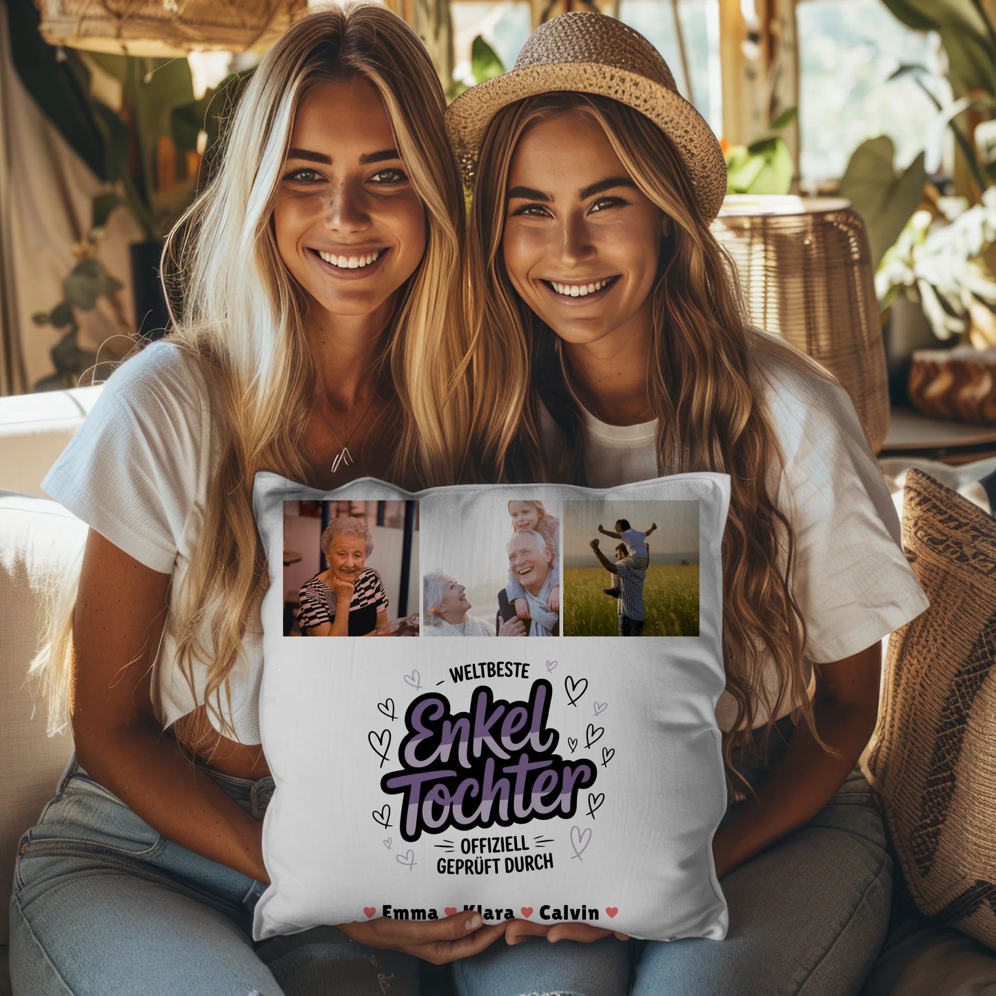 Personalisierte Geschenke für Enkeltochter mit Namen Kissen Geschenk Fotocollage Weltbeste Enkeltochter Offiziell Geprüft Durch 3