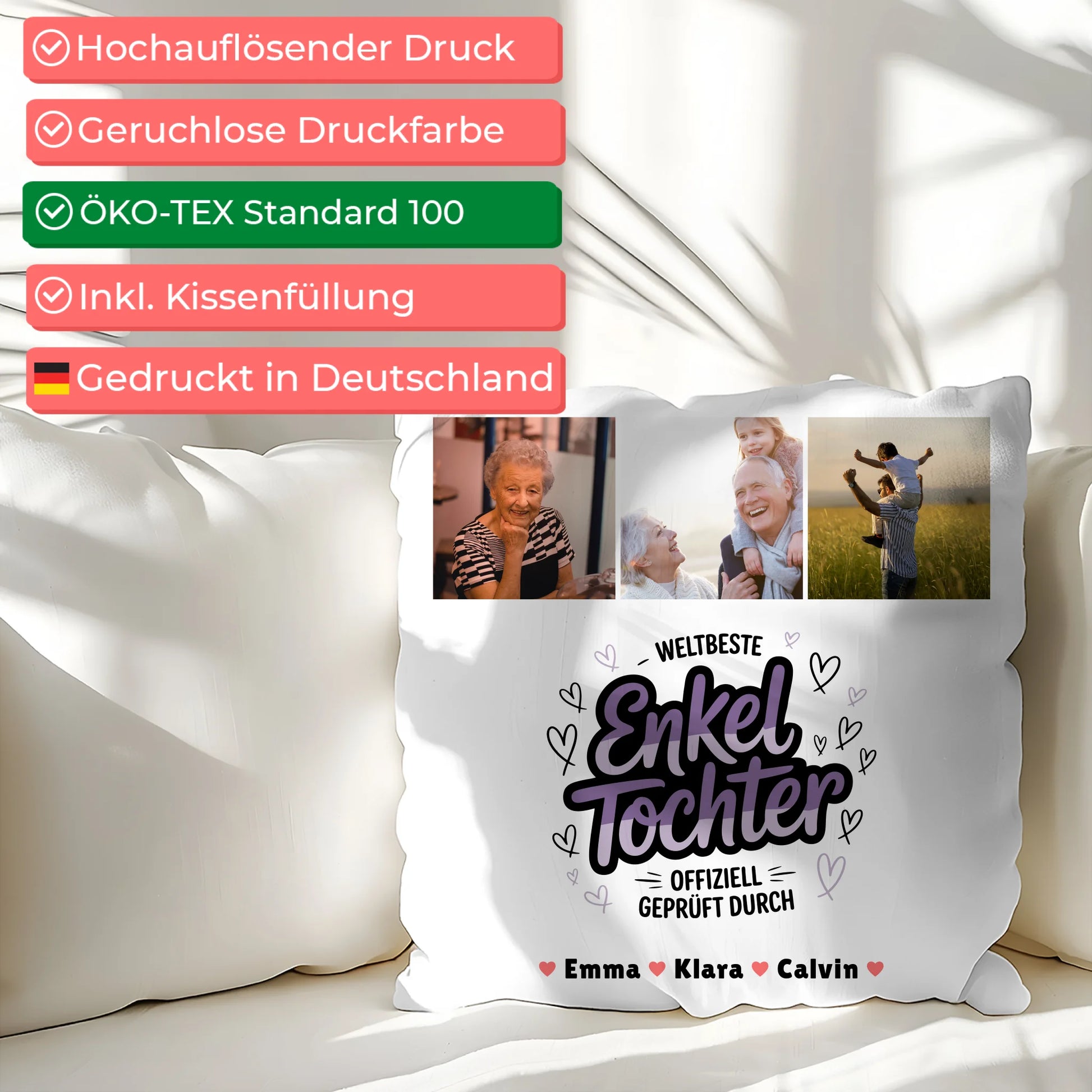 Personalisierte Geschenke für Enkeltochter mit Namen Kissen Geschenk Fotocollage Weltbeste Enkeltochter Offiziell Geprüft Durch 2