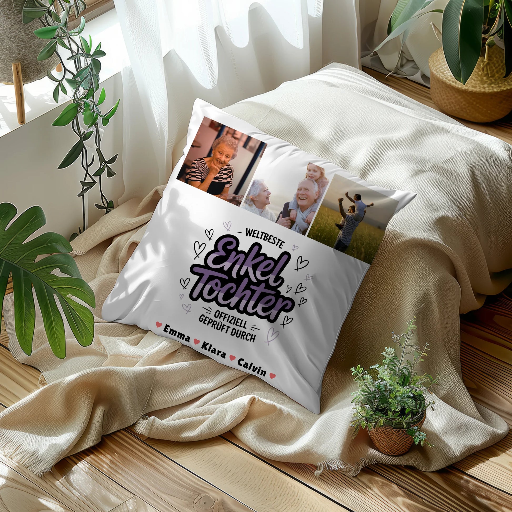 Personalisierte Geschenke für Enkeltochter mit Namen Kissen Geschenk Fotocollage Weltbeste Enkeltochter Offiziell Geprüft Durch 5