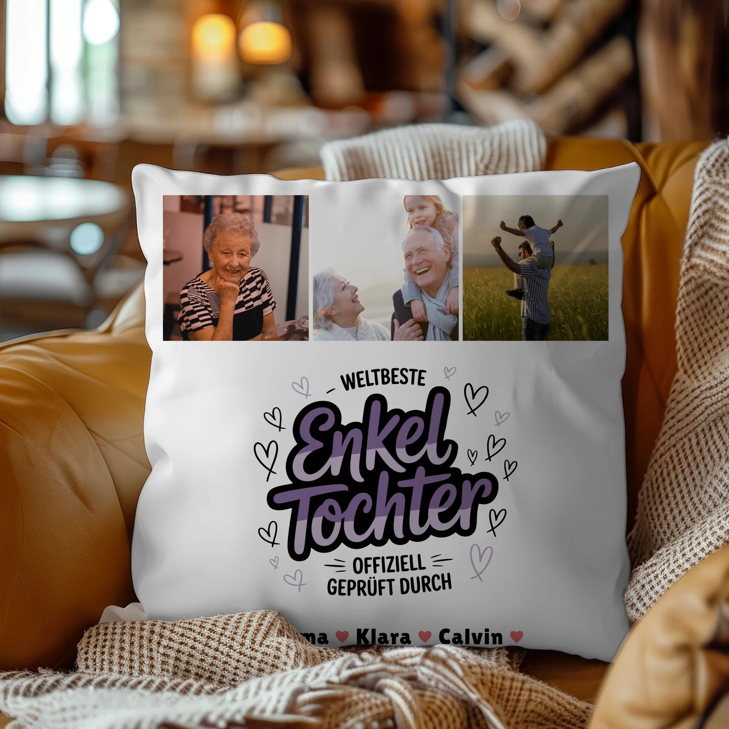 Personalisierte Geschenke für Enkeltochter mit Namen Kissen Geschenk Fotocollage Weltbeste Enkeltochter Offiziell Geprüft Durch 4