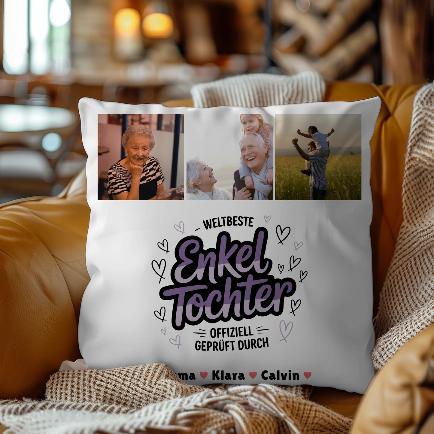 Personalisierte Geschenke für Enkeltochter mit Namen Kissen Geschenk Fotocollage Weltbeste Enkeltochter Offiziell Geprüft Durch 9