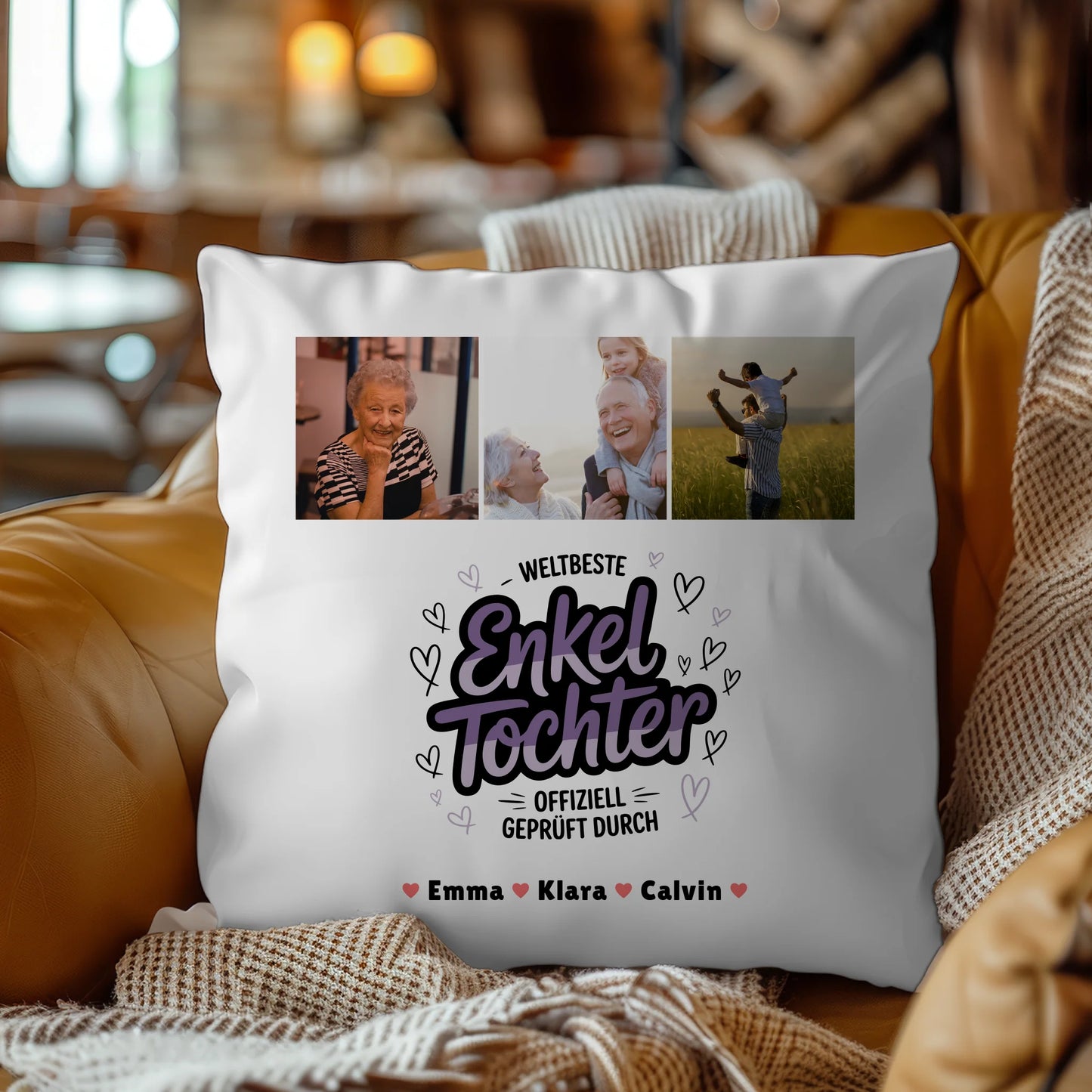 Personalisierte Geschenke für Enkeltochter mit Namen Kissen Geschenk Fotocollage Weltbeste Enkeltochter Offiziell Geprüft Durch