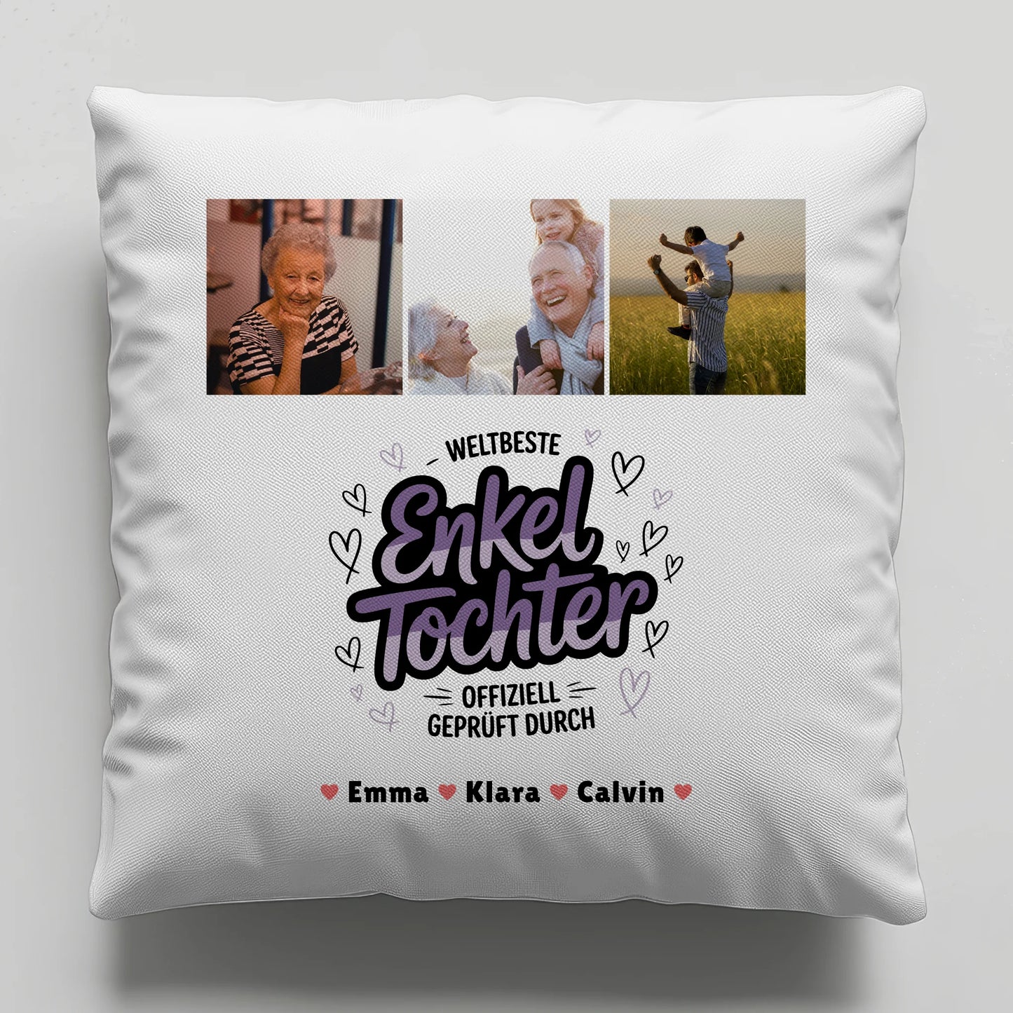 Personalisierte Geschenke für Enkeltochter mit Namen Kissen Geschenk Fotocollage Weltbeste Enkeltochter Offiziell Geprüft Durch