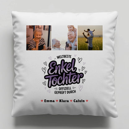 Personalisierte Geschenke für Enkeltochter mit Namen Kissen Geschenk Fotocollage Weltbeste Enkeltochter Offiziell Geprüft Durch