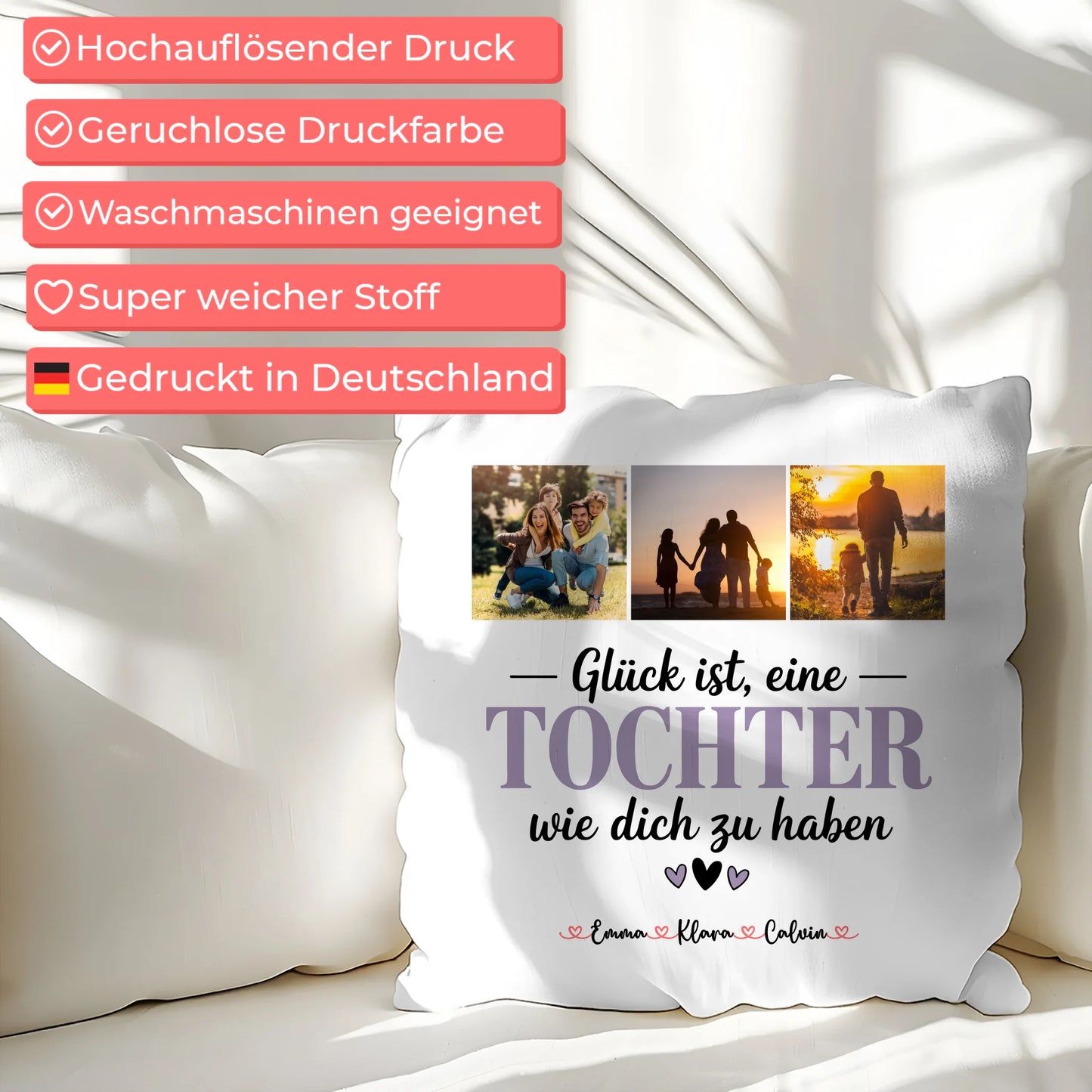 Foto Kissen Mit Namen Fotocollage für Tochter Glück Ist eine Tochter Wie Dich Zu Haben Geschenk