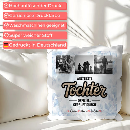 Foto Kissen Mit Namen Tochter Fotocollage Weltbeste Tochter Offiziell Geprüft Durch Geschenk