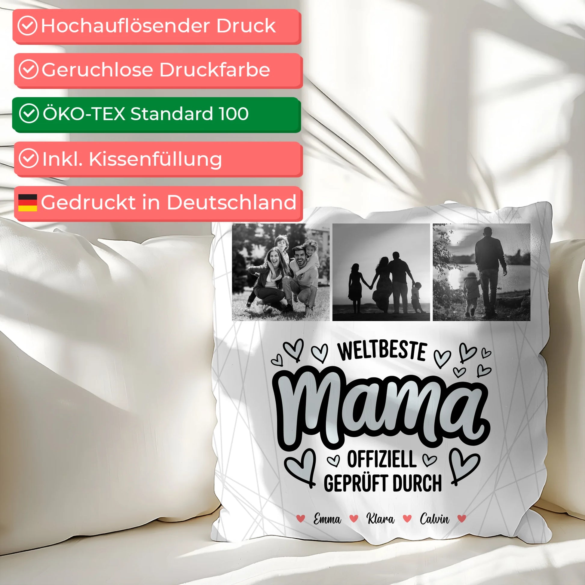 Personalisierte Kissen Für Mama Und Papa mit Mama Fotocollage Weltbeste Mama Offiziell Geprüft Durch 2