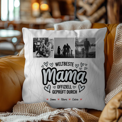 Personalisierte Kissen Für Mama Und Papa mit Mama Fotocollage Weltbeste Mama Offiziell Geprüft Durch