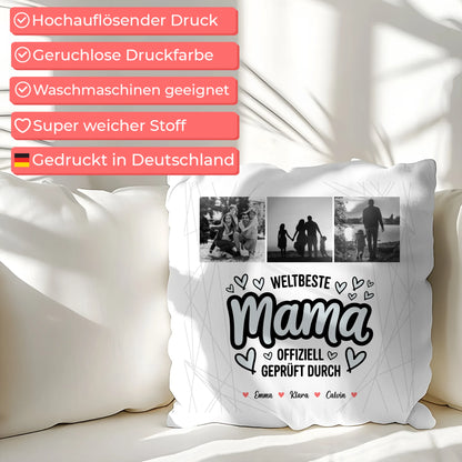 Personalisierte Kissen Für Mama Und Papa mit Mama Fotocollage Weltbeste Mama Offiziell Geprüft Durch