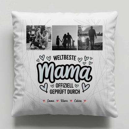 Personalisierte Kissen Für Mama Und Papa mit Mama Fotocollage Weltbeste Mama Offiziell Geprüft Durch