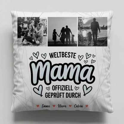 Personalisierte Kissen Für Mama Und Papa mit Mama Fotocollage Weltbeste Mama Offiziell Geprüft Durch 1