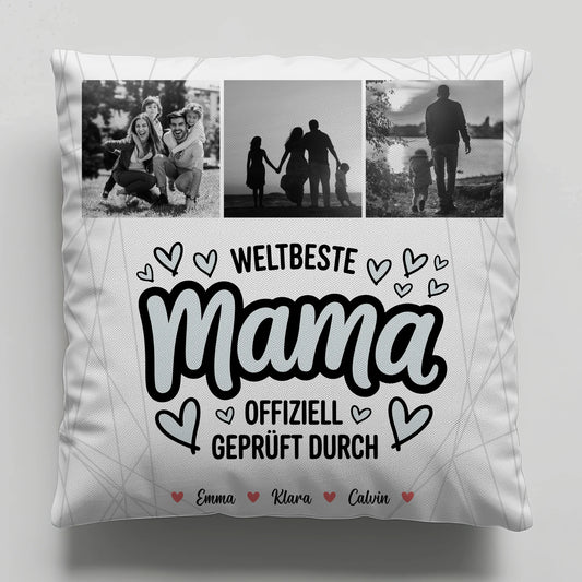 Personalisierte Kissen Für Mama Und Papa mit Mama Fotocollage Weltbeste Mama Offiziell Geprüft Durch 1
