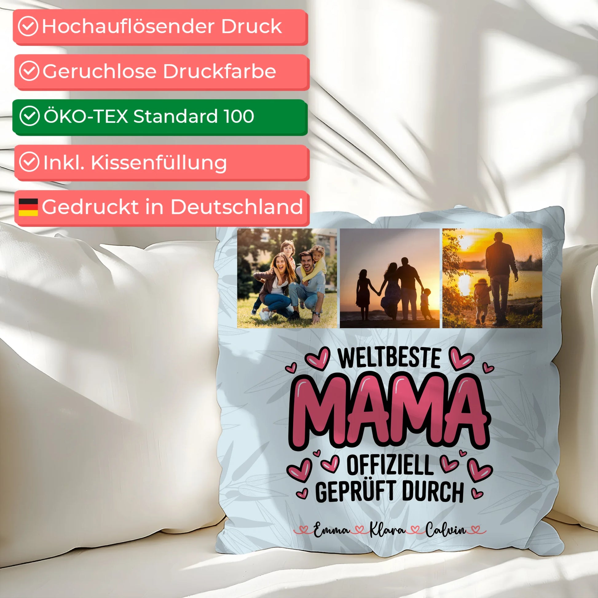 Personalisierte Kissen Mama mit Fotocollage für Mama Weltbeste Mama Offiziell Geprüft Durch 2