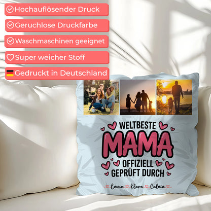 Personalisierte Kissen Mama mit Fotocollage für Mama Weltbeste Mama Offiziell Geprüft Durch 7